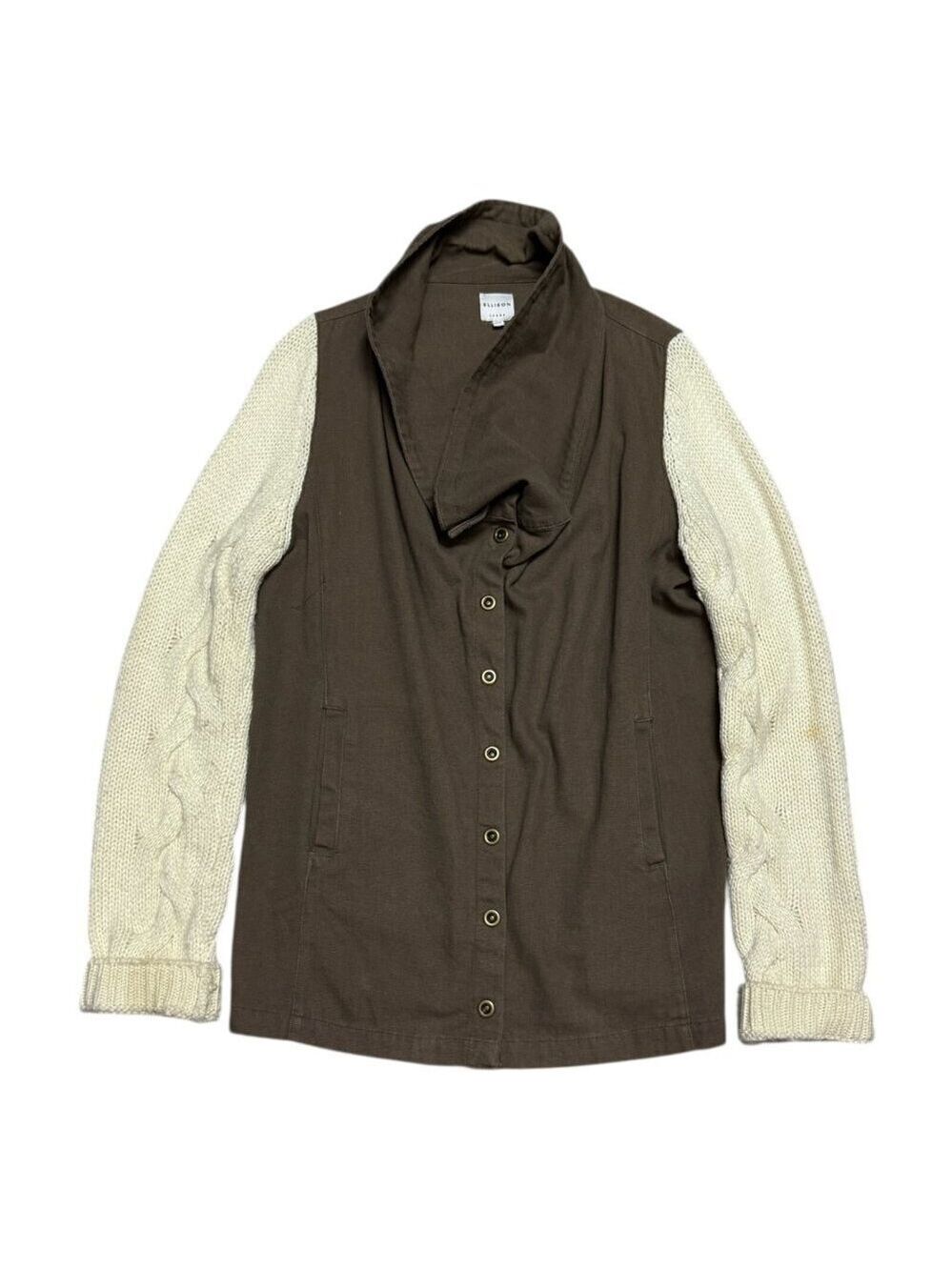 ELLISON Khaki Knit Sleeve Luxury Designer Casual Sweater Jacket Shacket Womens L